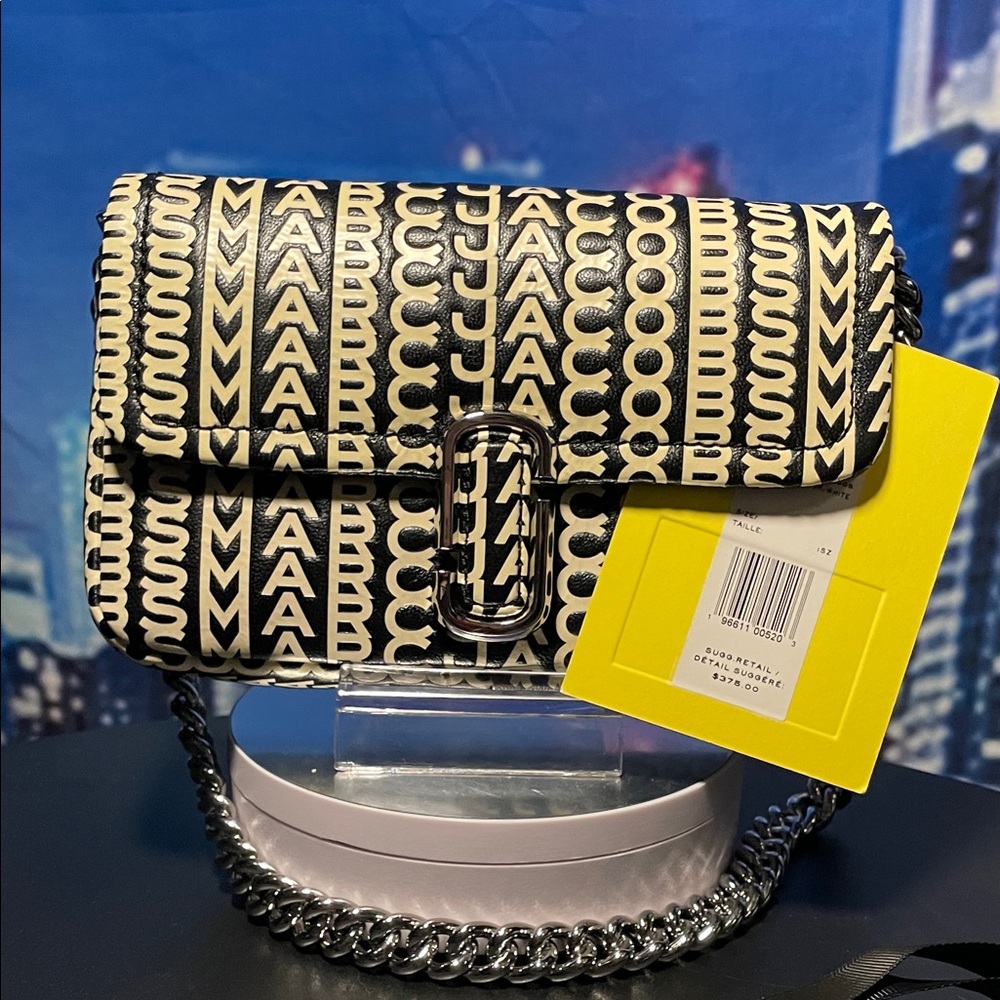 Marc Jacobs Black & Cream Logo Chain Crossbody Bag